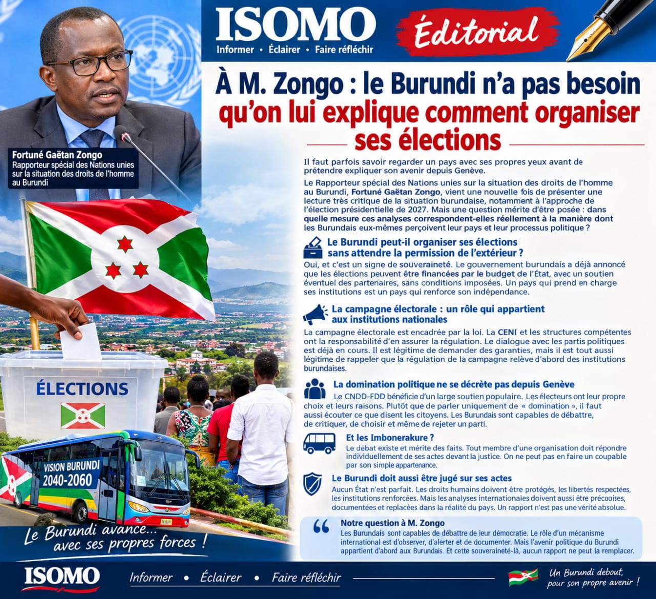 À M. Zongo : le Burundi n’a pas besoin qu’on lui explique comment organiser ses élections